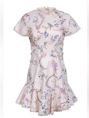 Zimmermann  Ecru Floral Flutter Hem Dress